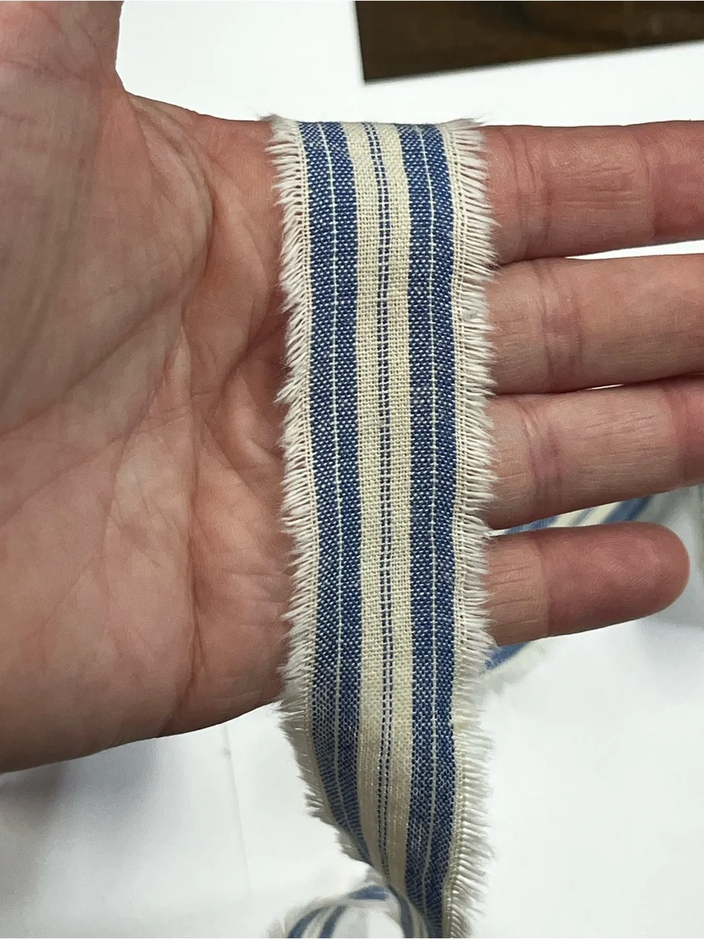 New 4 Yard Fabric Ribbon Strip 1” wide HOMESPUN Blue stripe Christmas decor